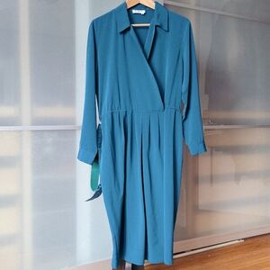 Vintage Rouie 1980s turquoise shirtdress, dolman sleeves and matching belt - 8